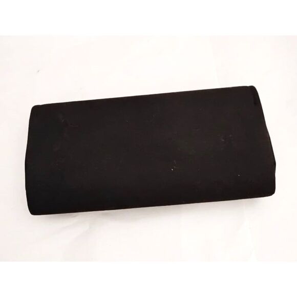 1960s Vintage Black Fabric Clutch Purse with Red Rose Embroidery and Mirror - Picture 3 of 5